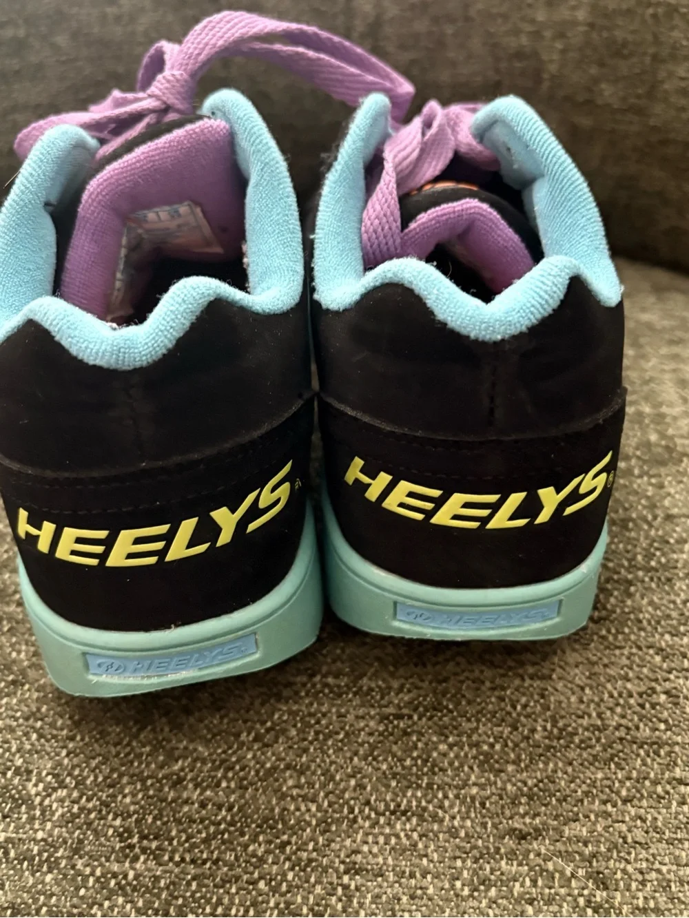 Heelys Black Sneakers with Purple Laces and Aqua Soles